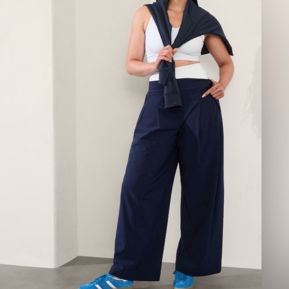 Athleta Pants - Athleta Brooklyn Heights High Rise Pleated Wide Leg Pant Navy Blue 12 Petite 12P